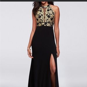 Black and gold prom dress